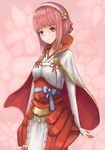  bad_id bad_pixiv_id bob_cut fire_emblem fire_emblem_if japanese_clothes looking_at_viewer pink_hair red_eyes sakura_(fire_emblem_if) simple_background smile solo tsukasa_(tukasa_nn) 