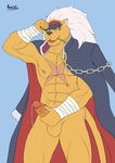  anthro balls bancholeomon blush cum cum_string digimon erection humanoid_penis kraidhiel male masturbation muscular penile_masturbation penis solo 