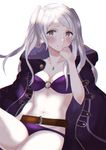  bikini cape closed_mouth female_my_unit_(fire_emblem:_kakusei) fire_emblem fire_emblem:_kakusei fire_emblem_heroes highres long_hair looking_at_viewer my_unit_(fire_emblem:_kakusei) navel robe smile solo swimsuit ttt_1214 twintails white_hair 
