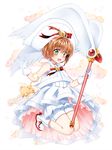  antenna_hair blush brown_hair cardcaptor_sakura fuuin_no_tsue green_eyes hago kinomoto_sakura magical_girl short_hair solo 