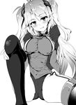  azur_lane breasts commentary_request garter_straps greyscale highlights highres iron_cross large_breasts long_sleeves mole mole_on_breast momio monochrome multicolored_hair prinz_eugen_(azur_lane) sideboob solo streaked_hair thigh_strap twintails 