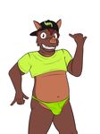  anthro boar bulge clothed clothing crop_top dancing fuze hat jorge_san_nicolas male mammal porcine shirt simple_background texnatsu thong underwear white_background 