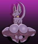  anthro anus backsack balls beerus big_balls big_butt butt cat collar dragon_ball dragon_ball_super ear_piercing feline jerseydevil looking_at_viewer looking_back male mammal nude open_mouth penis piercing smile solo sphynx 