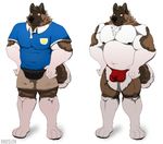  anthro bulge canine clothed clothing male mammal mosin multiple_images musclegut muscular muscular_male nipples solo standing whiskers 