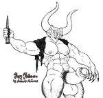  abs animasanimus balls biceps big_muscles demon erection hairy_legs horn leg_hair legend muscular not_furry pecs penis pubes satan solo 