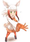  absurdres bangs bird_tail bird_wings commentary_request eighth_note eyebrows_visible_through_hair frilled_sleeves frills fur_collar gloves hand_on_own_chest highres japanese_crested_ibis_(kemono_friends) kemono_friends long_sleeves multicolored_hair music musical_note open_mouth outstretched_hand pantyhose singing skirt solo thin_(suzuneya) wings 