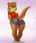  anthro black_nose blush boxers_(clothing) brown_fur bulge clothing fur girly green_eyes hand_on_hip looking_back male mammal mustelid open_mouth otter pink_tongue shinsuke shirt simple_background solo t-shirt tongue underwear 