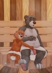  age_difference archibadzzz balls baloo bear cub disney duo humanoid_penis kit_cloudkicker male male/male mammal penis sauna talespin towel uncut young 