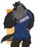  anthro bulge canine clothing looking_at_viewer male mammal mosin muscular muscular_male smile solo standing tight_clothing whistle 