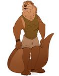  anthro clothed clothing male mammal mosin mustelid open_mouth otter shirt simple_background smile solo standing tank_top whiskers white_background 