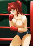  boxing boxing_gloves breasts bruise buruma freckles gundam gundam_00 huge_breasts injury mizuno_kakeru nena_trinity red_hair solo sweat tears topless two_side_up yellow_eyes 