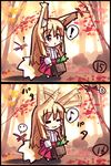  /\/\/\ 1girl :&lt; ^_^ animal_ears autumn_leaves bangs barefoot basket blonde_hair blush_stickers bug chibi closed_eyes closed_mouth day dragonfly ear_wiggle eighth_note eyebrows_visible_through_hair fox_ears fox_girl fox_tail hair_between_eyes highres holding holding_basket insect japanese_clothes long_hair long_sleeves miko musical_note original outdoors parted_lips red_eyes red_hair spoken_exclamation_mark spoken_expression spoken_musical_note spoken_sweatdrop standing sweatdrop tail very_long_hair yuuji_(yukimimi) 