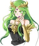  anru_(a-alsace-a) goddess green_eyes green_hair highres kid_icarus kid_icarus_uprising long_hair looking_at_viewer palutena simple_background solo tiara 