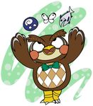  2017 alpha_channel animal_crossing arthropod avian beak bird blathers bow_tie brown_feathers butterfly digital_drawing_(artwork) digital_media_(artwork) feathered_wings feathers fish fossil_(remains) halabaluu hi_res insect looking_up marine nintendo open_mouth open_smile owl red_cheeks signature simple_background smile solo transparent_background video_games wings yellow_beak 