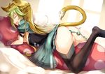  anal anal_beads animal_ears armlet ass atalanta_(fate) black_legwear blonde_hair braid closed_eyes dress facing_down fate/apocrypha fate/grand_order fate_(series) long_hair lying nakatokung no_panties on_stomach open_mouth pillow pillow_hug pleated_skirt puffy_short_sleeves puffy_sleeves pussy pussy_juice short_dress short_sleeves side_braid skirt skirt_up solo tail thighhighs 