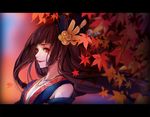  brown_hair japanese_clothes kimono leaves long_hair necklace onmyouji red_eyes tagme_(artist) tears 