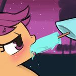  2015 animated blush close-up cub disembodied_hand equine eyebrows eyelashes female feral food friendship_is_magic hair half-closed_eyes holding_food holding_object horse low_res lumineko mammal my_little_pony night open_mouth outside parody pony popsicle purple_eyes purple_hair rainbow_dash_(mlp) scootaloo_(mlp) side_view sky star starry_sky sucking suggestive tongue tongue_out tree young 