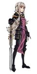  armor cape circlet cosplay crown fire_emblem fire_emblem_heroes fire_emblem_if full_body grey_hair highres igalimax long_hair marks_(fire_emblem_if) marks_(fire_emblem_if)_(cosplay) red_eyes siegfried_(sword) solo sword veronica_(fire_emblem) weapon 