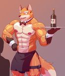  2018 abs alcohol anthro beverage biceps canine clothing digital_media_(artwork) fox fur hi_res kemono male mammal muscular muscular_male nipples pecs rossi_thukigata wine 