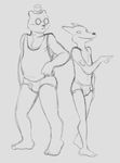  angus_(nitw) barefoot briefs clothed clothing duo gregg_(nitw) male night_in_the_woods shirt sketch tank_top thegreatmatsutzu topless underwear 