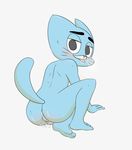  anthro backsack balls blue_fur blush butt cartoon_network cat child cub cum cum_inside feline fur gumball_watterson looking_back male mammal perineum pink_nose simple_background solo sweat the_amazing_world_of_gumball therita3k tongue tongue_out whiskers young 