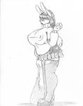  2018 anthro bag big_breasts breasts buckteeth clothing eyewear footwear garter_straps glasses greyscale hair high_heels holding_object lagomorph legwear long_hair mammal monochrome nipple_bulge open_mouth rabbit shoes simple_background sketch skirt slightly_chubby stockings sweater teeth thigh_highs voluptuous wolfkidd 