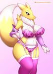  anthro blush breasts clothing digimon female lingerie looking_at_viewer renamon solo tailzkim 