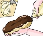  custard eclair_(food) food hands nakane_nata original parody pastry_bag sexually_suggestive simple_background white_background 