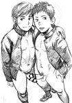  2boys bottomless frottage male_focus multiple_boys presenting school_uniform sketch smile tsukumo_gou undressing yaoi 