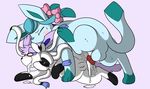  &lt;3 anal anal_penetration bite bow cum cum_from_mouth cum_in_mouth cum_inflation cum_inside eeveelution eyewear fan_character female fur glaceon glacey glasses inflation iris_the_sylveon knot male male/female nintendo orgasm penetration pok&eacute;mon pok&eacute;mon_(species) pussy sylveon video_games 
