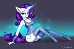  2018 5_fingers absurd_res anthro anthrofied arm_support armwear biped black_eyebrows blue_armwear blue_clothing blue_eyes blue_hair blue_legwear blue_stockings blue_tail blue_topwear breasts bridal_gauntlets cleavage clothed clothing cutie_mark digital_media_(artwork) equine eyebrows eyelashes female friendship_is_magic fur glowing glowing_horn grey_background hair hi_res horn humanoid_hands legwear long_hair long_tail looking_at_viewer mammal my_little_pony pose rarity_(mlp) side_view signature simple_background sitting sleeveless solo stockings thigh_highs unicorn unicorn_horn vincher white_fur white_horn 