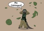  2018 absurd_res alibiwolf anthro avatar:_the_last_airbender barefoot cabbage cabbage_man_(avatar) clothed clothing comic dialogue fully_clothed fur grey_fur hand_on_head hat hi_res male mammal mustelid otter simple_background solo standing startled text whiskers 