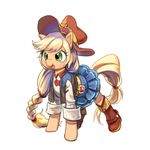 2018 alternate_hairstyle applejack_(mlp) belt blep blonde_hair boots braided_hair clothed clothing cowboy_hat cute earth_pony equine eyebrows eyelashes female feral footwear freckles friendship_is_magic full-length_portrait fully_clothed green_eyes hair hat horse mammal my_little_pony pony portrait quizia shirt simple_background skirt solo standing tongue tongue_out vest white_background 