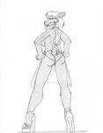  2018 anthro apron back_boob big_breasts breasts butt cervine clothing female footwear fortisimoose greyscale hair hands_on_hips high_heels looking_at_viewer looking_back mammal monochrome moose pussy rear_view shoes short_hair simple_background sketch solo standing thong tongue tongue_out wolfkidd 