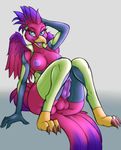  anthro areola avian balls blush breasts butt clothing digital_media_(artwork) erection evilymasterful gloves herm intersex looking_at_viewer nipples open_mouth penis smile solo wings 