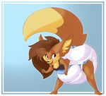  anthro bent_over big_ears brown_hair canine diaper female fennec fox hair indigoanonymous mammal open_mouth paws smile solo standing 