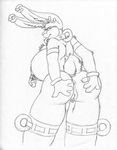  2018 anthro anus big_breasts big_butt bracelet breasts butt chest_tuft collar ear_piercing elbow_tufts female genital_piercing hand_on_butt huge_breasts inner_ear_fluff jewelry lagomorph looking_at_viewer looking_back mammal monochrome nipple_piercing nipples piercing portrait pussy pussy_piercing rabbit rear_view ring simple_background solo tail_ring thick_thighs three-quarter_portrait tongue tongue_out tongue_piercing tuft wolfkidd 