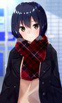  3: black_eyes black_hair blurry coat commentary_request depth_of_field gomashi_(goma) highres long_hair looking_at_viewer original scarf school_uniform solo tears winter_clothes winter_coat 