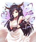  black_hair blush danua_(granblue_fantasy) dress granblue_fantasy horns long_hair red_eyes 