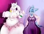  2016 anthro big_breasts big_butt big_thighs blue_fur boss_monster breasts butt camel_toe caprine cartoon_network cat cleavage clothed clothes_swap clothing crossover duo erect_nipples feline female fur goat gradient_background huge_butt jaynatorburudragon mammal mature_female navel nicole_watterson nipple_bulge nipples simple_background slightly_chubby the_amazing_world_of_gumball tight_clothing toriel torn_clothing undertale video_games wardrobe_malfunction white_fur 