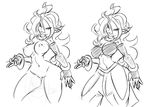  1girl android_21 breasts curvy dahs dragon_ball dragon_ball_fighterz highres large_breasts long_hair looking_at_viewer majin_android_21 monochrome nail_polish nipples sketch smile standing strapless tail tubetop white_hair 