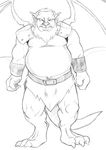  beard belly big_belly canson clothing disney facial_hair gargoyle gargoyles hudson_(gargoyles) loincloth male mature_male monochrome pointy_ears simple_background sketch solo white_background wings wristband 