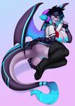  anthro anus blithedragon breasts butt clothed clothing dragon female flashing hair horn legwear lying makeup nipples on_side open_mouth pussy school_uniform smile solo thick_thighs thigh_highs uniform voluptuous wings 