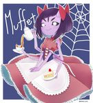  1girl apron cake dress extra_eyes fangs monster_girl muffet multiple_arms purple_skin tea undertale 