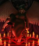  balls baphomet big_breasts breasts candle clothed clothing demon dickgirl erect_nipples hooves horn intersex lysergide nipples penis pentagram sitting solo tight_clothing wings 