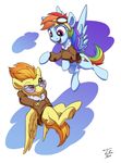  2018 amber_eyes clothed clothed_feral clothing cutie_mark digital_media_(artwork) duo equine eyelashes eyewear feathered_wings feathers female feral flying friendship_is_magic goggles hair hi_res hooves mammal multicolored_hair multicolored_tail my_little_pony open_mouth pegasus pink_eyes rainbow_dash_(mlp) rainbow_hair rainbow_tail signature smile spitfire_(mlp) sunglasses tsitra360 underhoof wings wonderbolts_(mlp) 