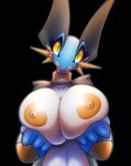  amphibian anthro areola big_breasts big_hands blush breasts clothed clothing cute female holding_breast huge_breasts lifting_breasts looking_at_viewer nintendo nipples orange_eyes partially_clothed pok&eacute;mon pok&eacute;mon_(species) presenting presenting_breasts r-mk smile swampert sweater video_games 