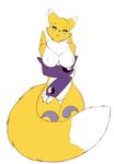  anthro breasts canine digimon featureless_crotch female looking_at_viewer mammal open_mouth renamon solo standing starfighter thick_thighs thigh_gap wide_hips 