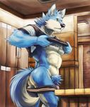  2017 absurd_res anthro biceps canine clothing digital_media_(artwork) dog fur hi_res husky kemono male mammal muscular muscular_male pecs simple_background tupidwithouts 