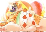  1girl blonde_hair furry japanese_clothes open_mouth purple_eyes sheep solo ukan_muri 